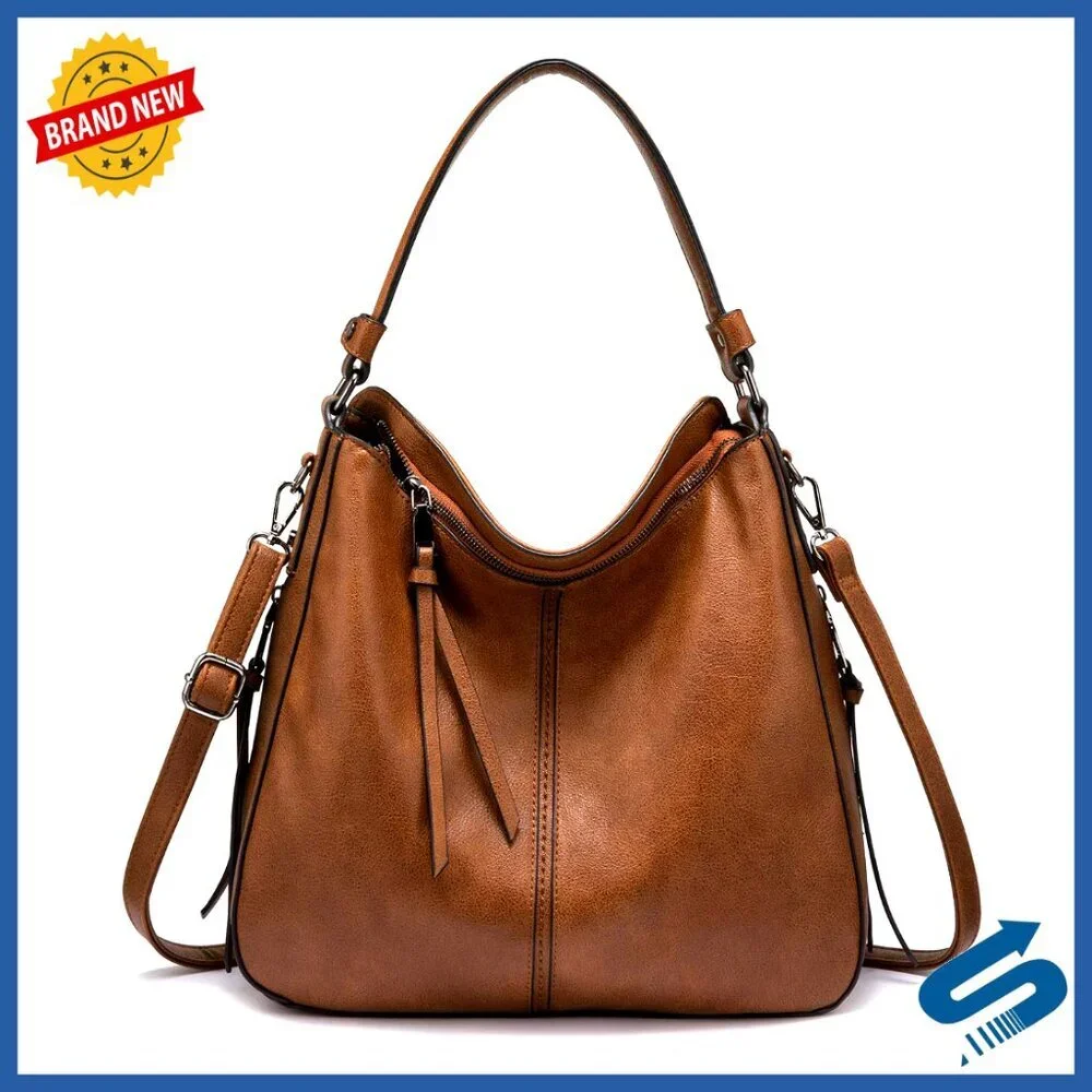 Large Faux Leather Hobo Crossbody Bag with Multiple Pockets and Adjustable Strap